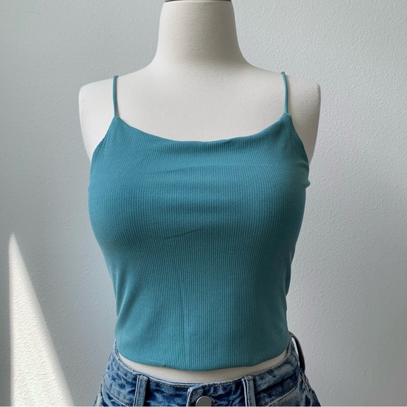 Round Neck Bungee Strap Tank Top - Dusty Jade - Picture 3 of 9
